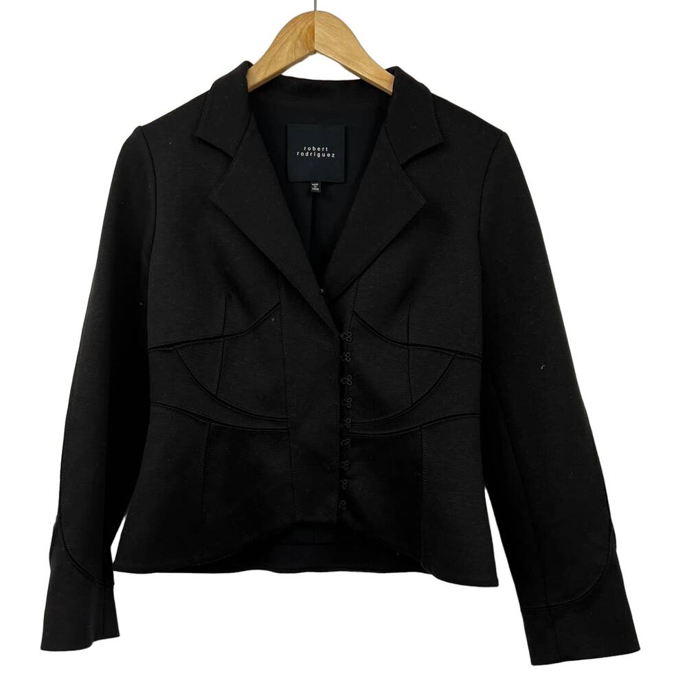 Robert Rodriguez Open Cut Arm Holes Belted Wool Blazer Jacket Black Size 10